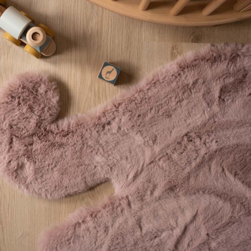 Kindervloerkleed Olifant - Fluffy roze - close up, thumbnail