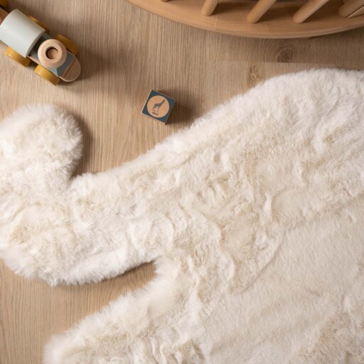 Kindervloerkleed Olifant - Fluffy wit - close up, thumbnail