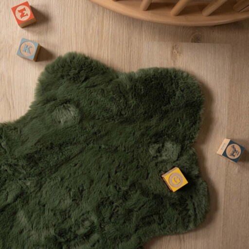 Kindervloerkleed schaap - Fluffy olijfgroen - close up, thumbnail