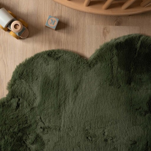 Kindervloerkleed wolkje - Fluffy olijfgroen - close up, thumbnail