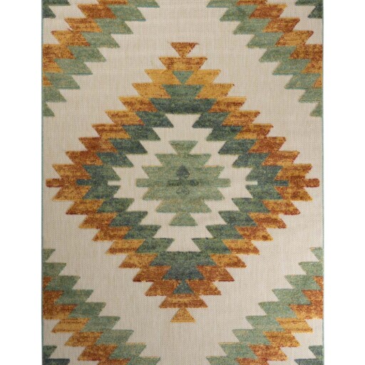 Buitenkleed ruit aztek - Verano groen/terra - overzicht
