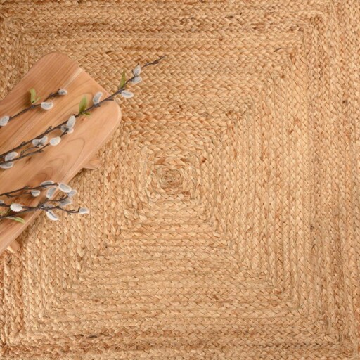 Jute vloerkleed vierkant - Boho & me - naturel - close up, thumbnail