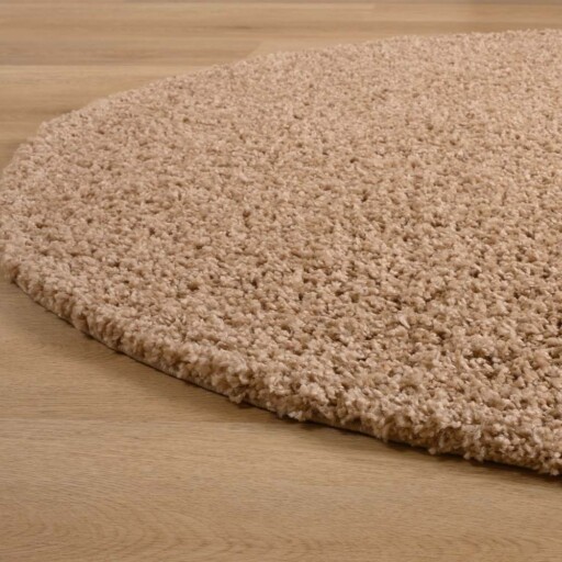 Ovaal hoogpolig vloerkleed shaggy Trend effen - beige - close up, thumbnail