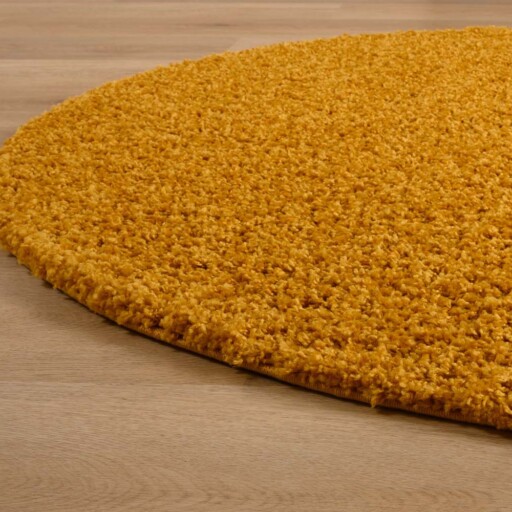 Ovaal hoogpolig vloerkleed shaggy Trend effen - okergeel - close up, thumbnail