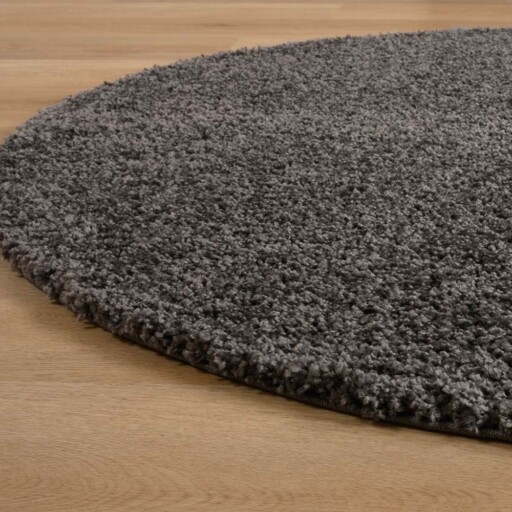 Ovaal hoogpolig vloerkleed shaggy Trend effen - grijs - close up, thumbnail