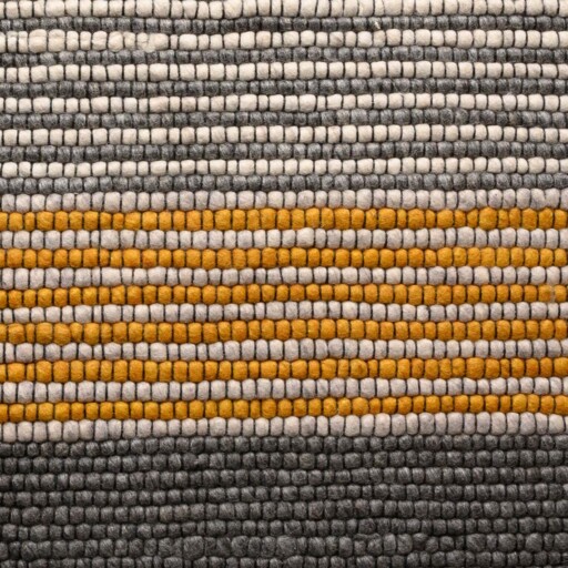 Wollen vloerkleed strepen Lett - okergeel/grijs - close up, thumbnail