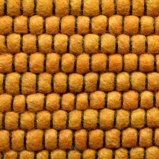 Wollen vloerkleed strepen Lett - okergeel/grijs - close up, thumbnail