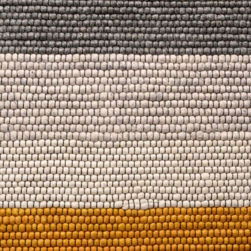 Wollen vloerkleed strepen Lett - okergeel/grijs - close up, thumbnail