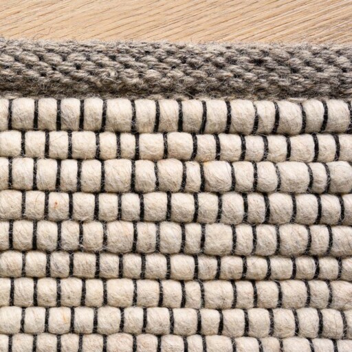 Wollen vloerkleed strepen Lett - okergeel/grijs - close up, thumbnail