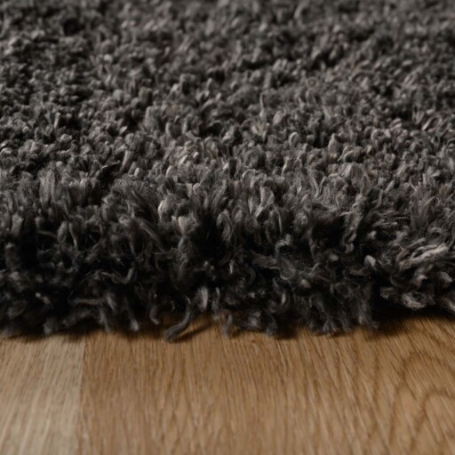 Ovaal hoogpolig vloerkleed - Cozy Shaggy - donkergrijs - close up, thumbnail