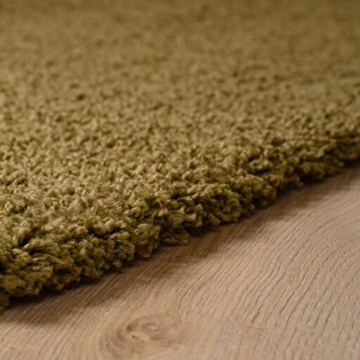 Vierkant hoogpolig vloerkleed shaggy Trend effen - olijfgroen - close up, thumbnail