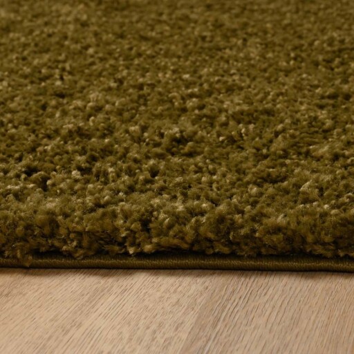 Vierkant hoogpolig vloerkleed shaggy Trend effen - olijfgroen - close up, thumbnail