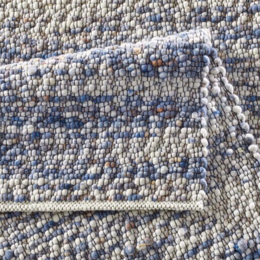 Wollen vloerkleed - Ursule blauw/crème - close up vouw, thumbnail