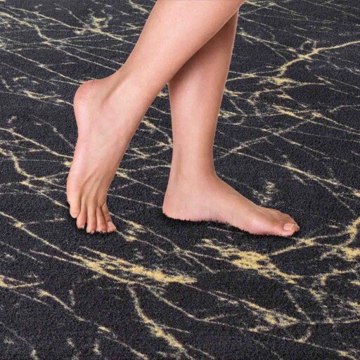 Rond wasbaar vloerkleed Marmer - Chloé zwart/goud - close up, thumbnail