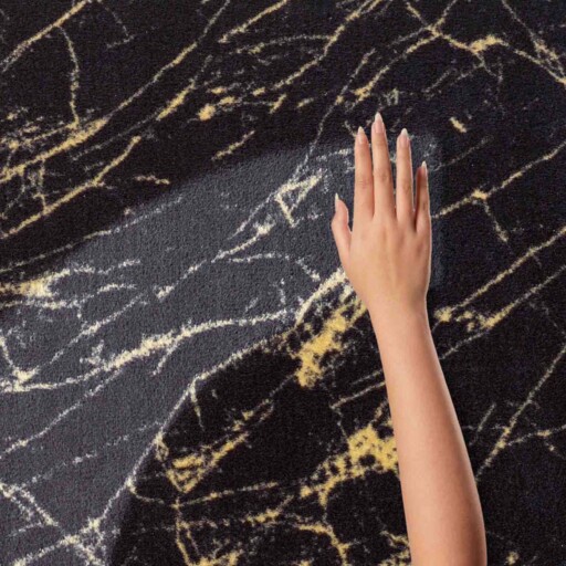 Rond wasbaar vloerkleed Marmer - Chloé zwart/goud - close up, thumbnail