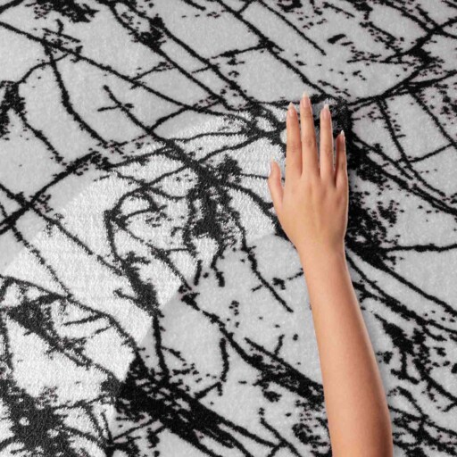 Wasbaar vloerkleed Marmer - Chloé wit/zwart - close up, thumbnail