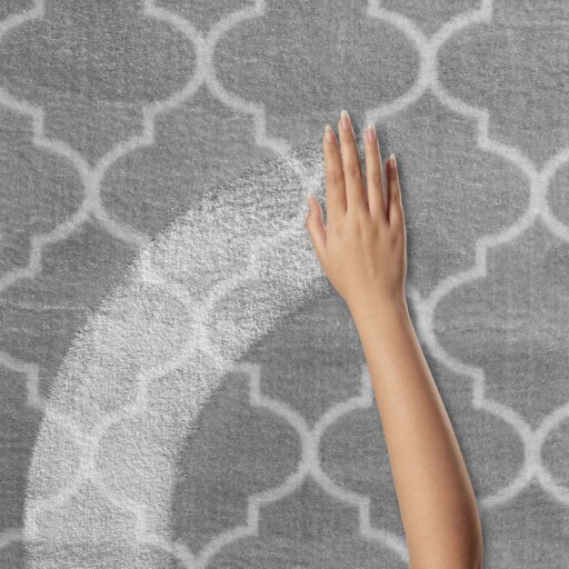 Wasbaar vloerkleed - Trellis lichtgrijs/wit - close up materiaal, thumbnail