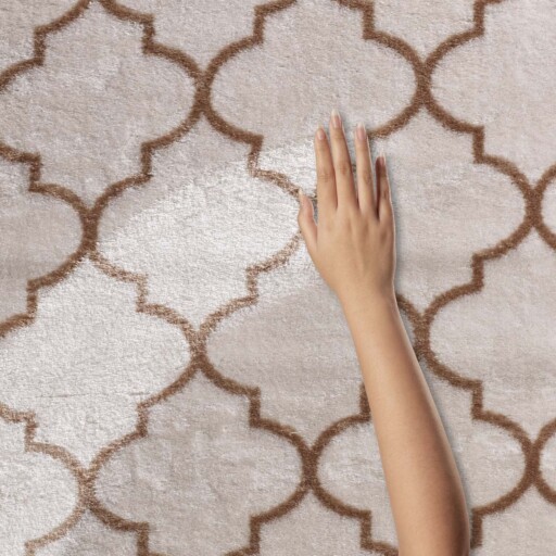 Wasbaar vloerkleed - Trellis wit/bruin - close up materiaal, thumbnail