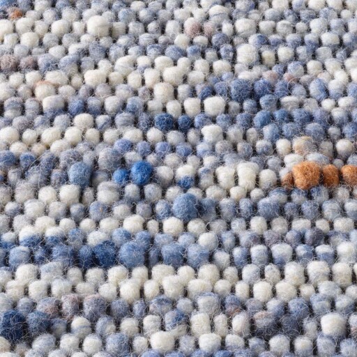 Wollen vloerkleed - Thora blauw/crème - close up materiaal, thumbnail