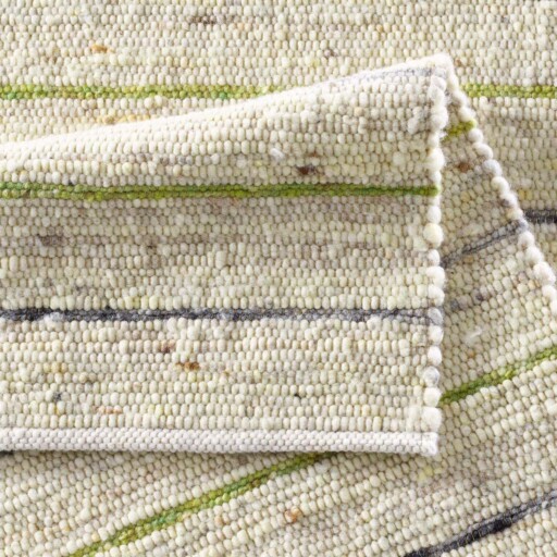 Wollen vloerkleed strepen - Jarl crème/groen - close up vouw, thumbnail