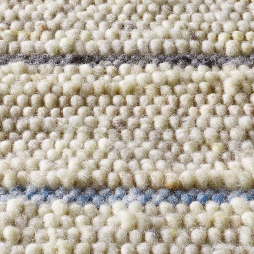 Wollen vloerkleed strepen - Jarl crème/blauw - close up materiaal, thumbnail