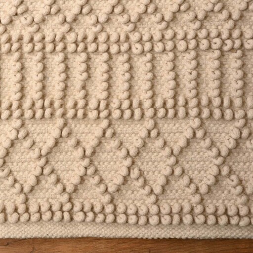 Katoen vloerkleed geometrisch - Nordland ivoor - close up materiaal, thumbnail