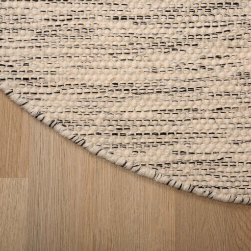 Rond wollen vloerkleed - Ulstein wit/zwart - close up zijkant, thumbnail