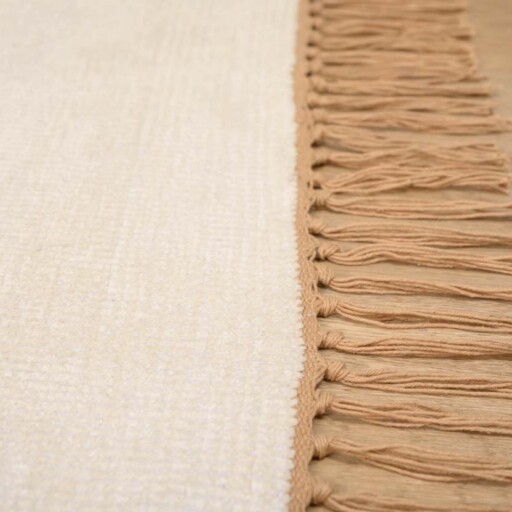 Viscose vloerkleed - Gem wit - close up zijkant, thumbnail