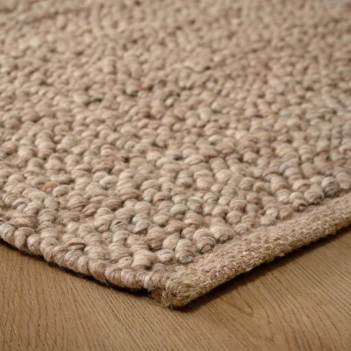 Wollen vloerkleed - Agder beige - close up hoek, thumbnail