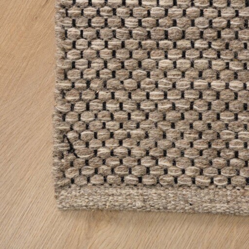 Wollen vloerkleed - Odda grijs/taupe - close up hoek, thumbnail