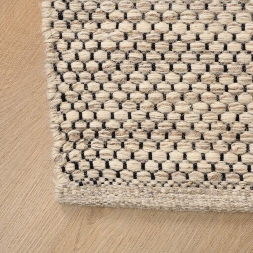 Wollen vloerkleed - Odda wit/taupe - close up hoek, thumbnail