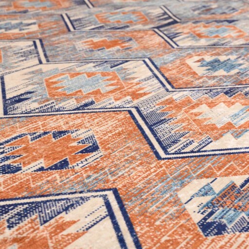 Bohemian vloerkleed wasbaar - Moderna blauw - close up materiaal, thumbnail