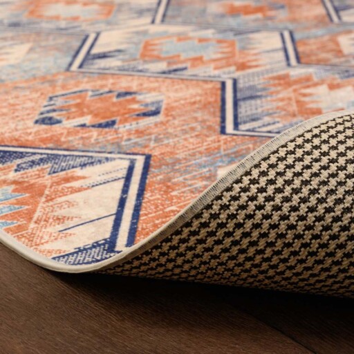 Bohemian vloerkleed wasbaar - Moderna blauw - close up vouw, thumbnail