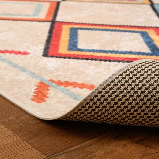 Bohemian vloerkleed wasbaar - Moderna crème/multi - close up vouw, thumbnail