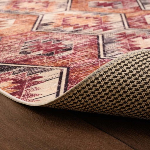 Bohemian vloerkleed wasbaar - Moderna rood - close up vouw, thumbnail