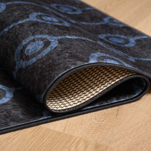 Keukenloper wasbaar - Connect the dots - blauw/zwart - close up vouw, thumbnail