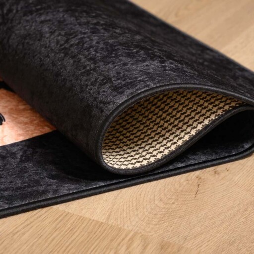 Keukenloper wasbaar - Peace love coffee - zwart - close up vouw, thumbnail