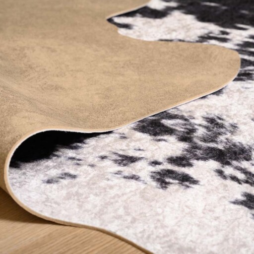 Koeienhuid vloerkleed - Happy Spotted Cow zwart/wit - close up vouw, thumbnail