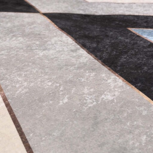 Geometrisch vloerkleed wasbaar - Moderna blauw/grijs - close up materiaal, thumbnail