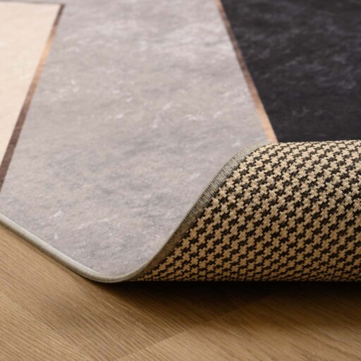 Geometrisch vloerkleed wasbaar - Moderna blauw/grijs - close up vouw, thumbnail