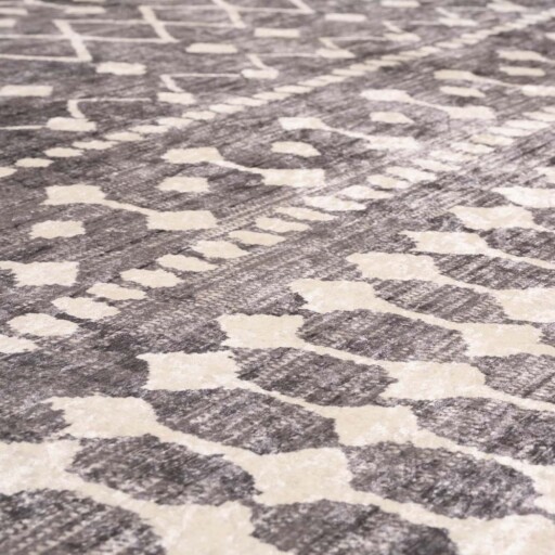 Geometrisch vloerkleed wasbaar - Moderna grijs/wit - close up materiaal, thumbnail