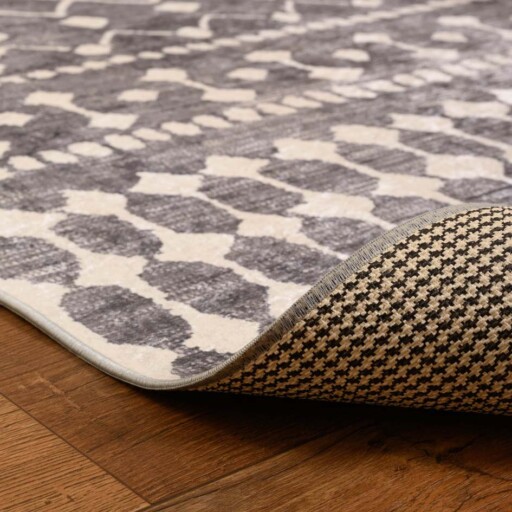 Geometrisch vloerkleed wasbaar - Moderna grijs/wit - close up vouw, thumbnail