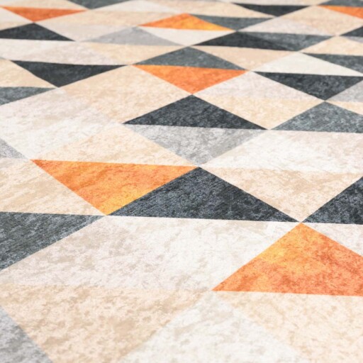 Geometrisch vloerkleed wasbaar - Moderna groen/geel - close up materiaal, thumbnail