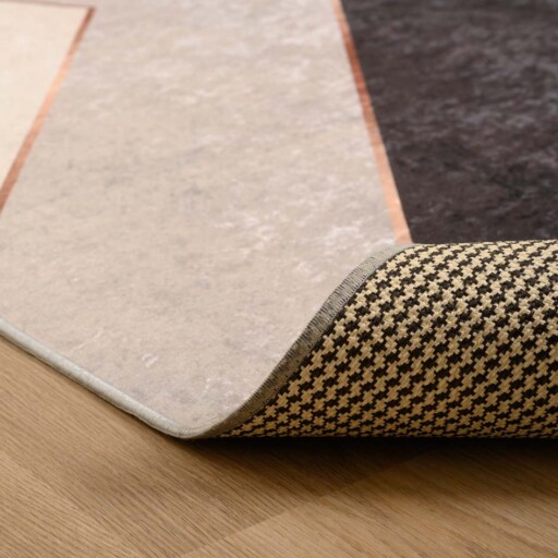 Geometrisch vloerkleed wasbaar - Moderna groen/grijs - close up vouw, thumbnail