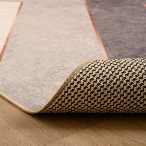 Geometrisch vloerkleed wasbaar - Moderna roze/grijs - close up vouw, thumbnail