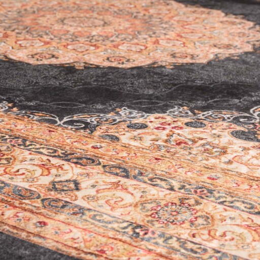 Klassiek vloerkleed wasbaar - Moderna antraciet - close up materiaal, thumbnail