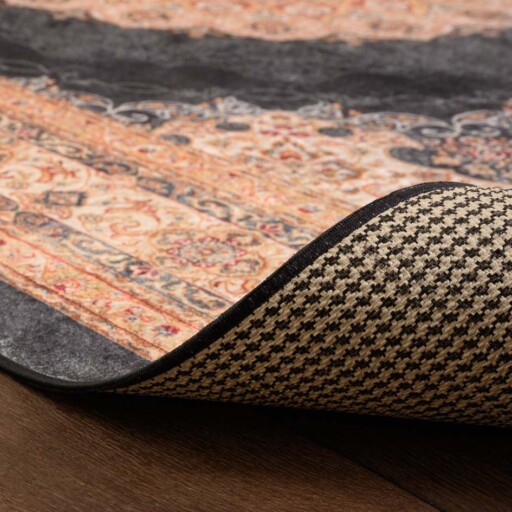 Klassiek vloerkleed wasbaar - Moderna antraciet - close up vouw, thumbnail