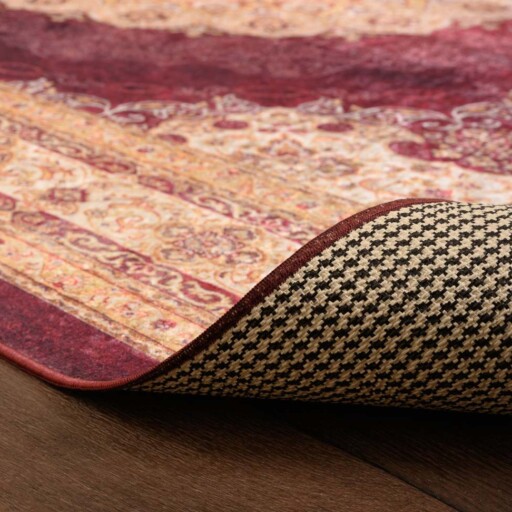 Klassiek vloerkleed wasbaar - Moderna rood - close up vouw, thumbnail