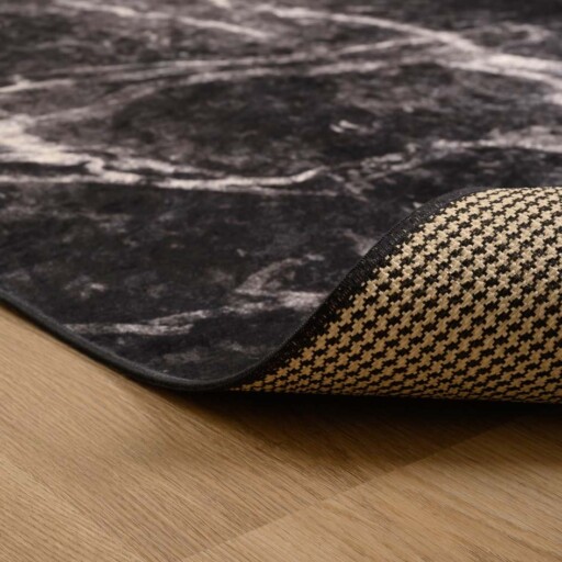 Marmer vloerkleed wasbaar - Moderna zwart - close up vouw, thumbnail