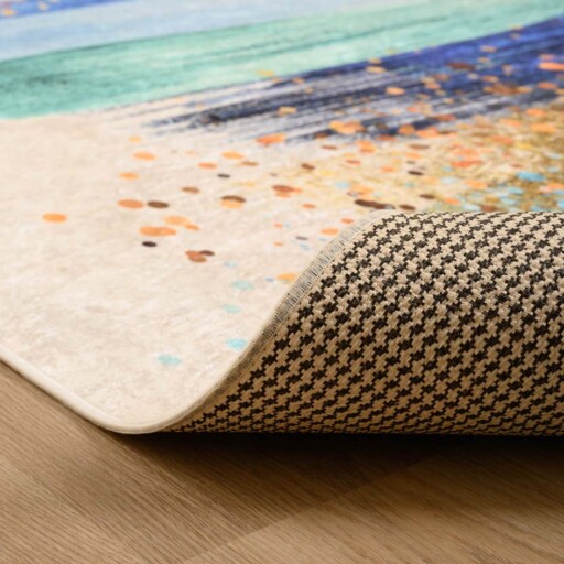 Modern vloerkleed wasbaar - Moderna blauw/goud - close up vouw, thumbnail